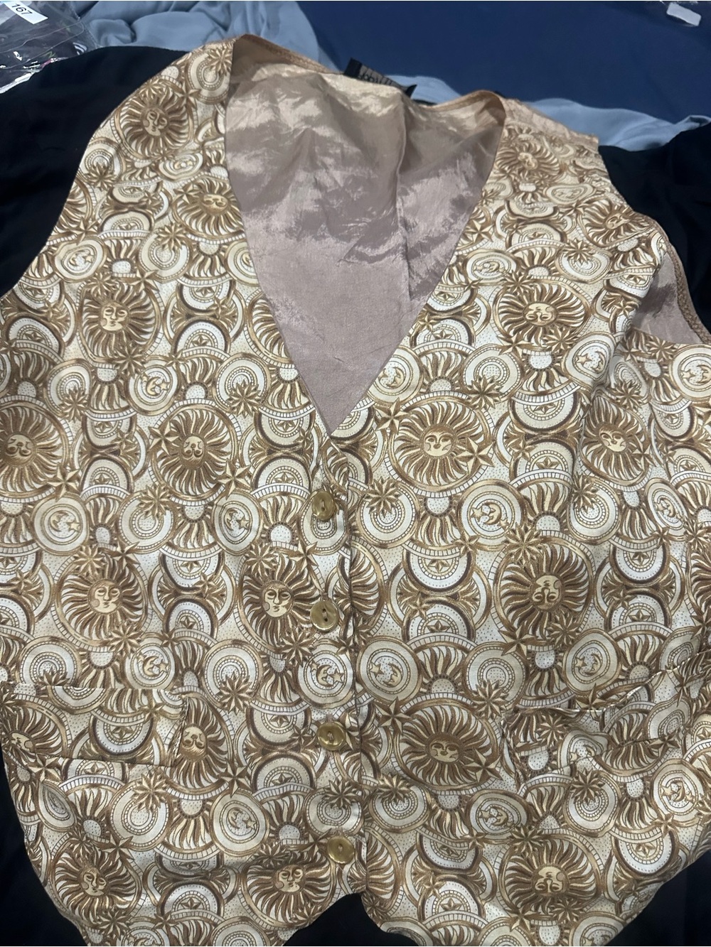 Gold Patterned V-Neck Womens Vest